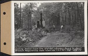 Contract No. 106, Improvement of Access Roads, Middle and East Branch Regulating Dams, and Quabbin Reservoir Area, Hardwick, Petersham, New Salem, Belchertown, looking ahead from Sta. 194+80, access road to East Branch Regulating Dam, Belchertown, Mass., Jun. 5, 1940