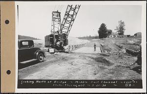 Contract No. 49, Excavating Diversion Channels, Site of Quabbin Reservoir, Dana, Hardwick, Greenwich, looking north at bridge, middle-east channel, Hardwick, Mass., May 20, 1936