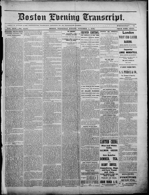 Boston Evening Transcript. November 01, 1876 - Digital Commonwealth