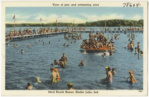 View of pier and swimming area, Ideal Beach Resort, Shafer Lake, Ind.
