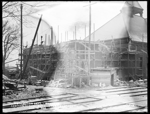 Distribution Department, Chestnut Hill High Service Pumping Station, south and west walls of addition, from the south near Boston & Albany Railroad tracks, Brighton, Mass., Jan. 15, 1898