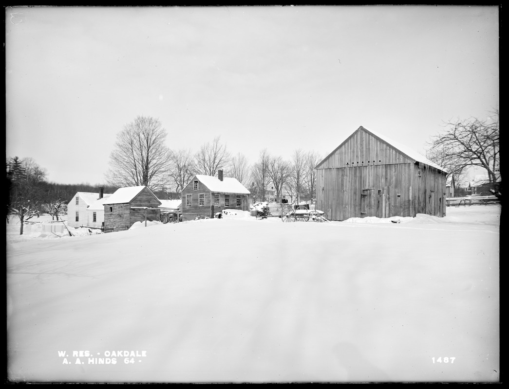 Wachusett Reservoir, A. A. Hinds' buildings, on the east side of North Main Street, near the corner of Waushaccum Street, from the southeast, Oakdale, West Boylston, Mass., Jan. 27, 1898