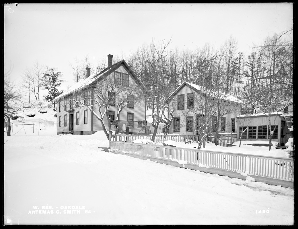 Wachusett Reservoir, Artemas C. Smith's houses, on the north side of Wheeler Place, from the south in Wheeler Place, Oakdale, West Boylston, Mass., Jan. 27, 1898