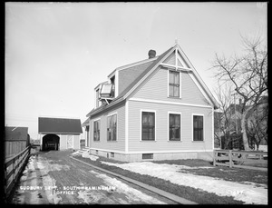 Sudbury Department, South Framingham Office and shed, on Hollis Street, from the southeast in driveway, South Framingham, Framingham, Mass., Feb. 14, 1898