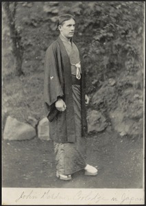 John Gardner Coolidge wearing traditional Japanese kimono and geta
