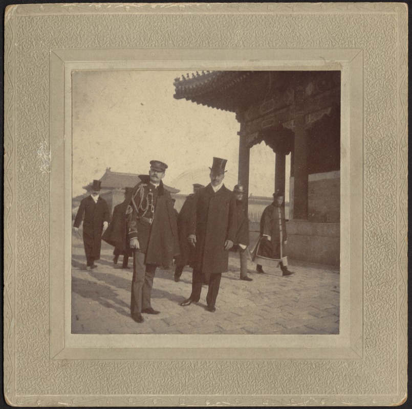 John Gardner Coolidge (front right in top hat) with military officials and dignitaries, Peking, China