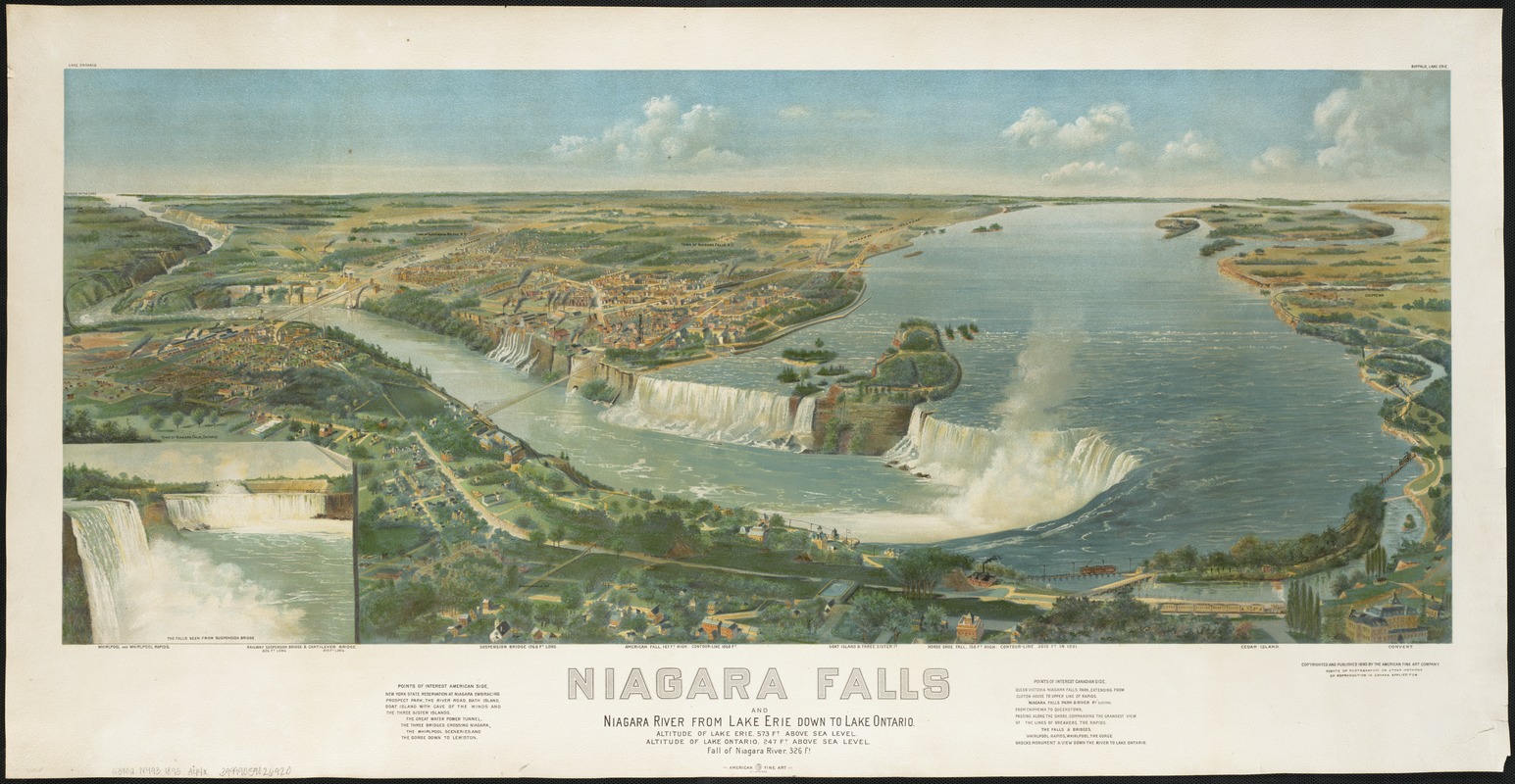 Niagara Falls and Niagara River from Lake Erie down to Lake Ontario