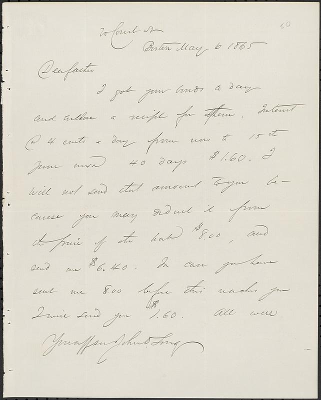 Letter from John D. Long to Zadoc Long, May 6, 1865 - Digital Commonwealth