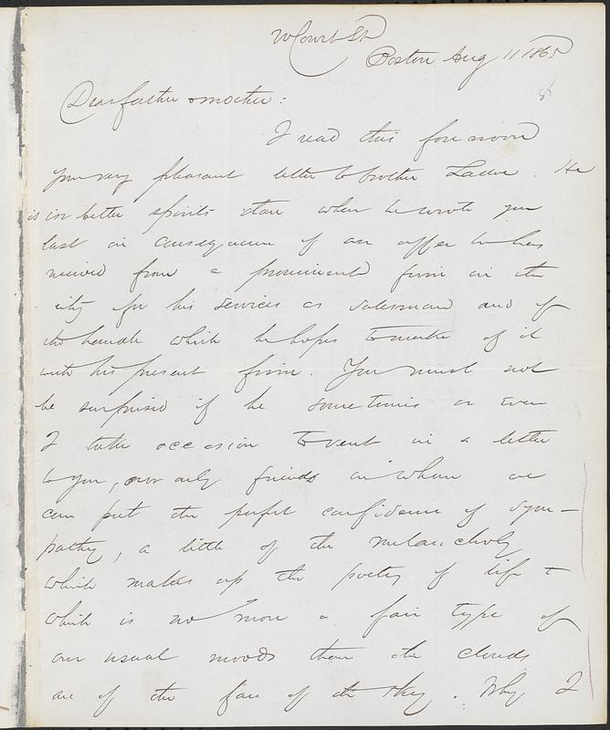 Letter from John D. Long to Zadoc Long and Julia D. Long, August 11, 1865