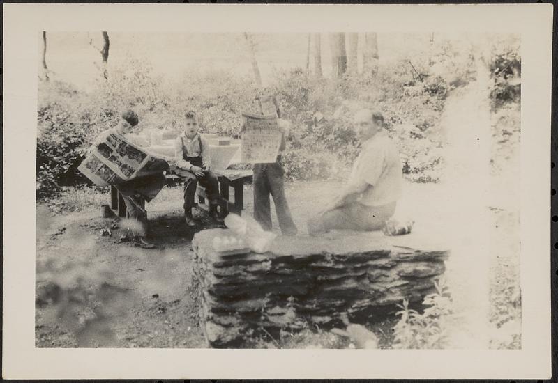 Allan, Glen, Sandra, and Ted Fish at Savoy Pond, Mass. Digital Commonwealth