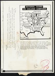 Where National Guard Used -- Map locates six universities where the National Guard was called in during the past week to help control campus violence. The universities are the University of Wisconsin, Ohio State University, Kent State University, University of Maryland, University of Kentucky and Southern Illinois University.