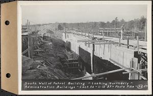 Contract No. 56, Administration Buildings, Main Dam, Belchertown, south wall of patrol building, looking northerly, Belchertown, Mass., Nov. 10, 1937