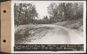 Contract No. 106, Improvement of Access Roads, Middle and East Branch Regulating Dams, and Quabbin Reservoir Area, Hardwick, Petersham, New Salem, Belchertown, looking ahead from Sta. 199+75, East Branch access road, Belchertown, Mass., Sep. 19, 1940