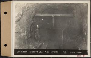 Contract No. 14, East Portion, Wachusett-Coldbrook Tunnel, West Boylston, Holden, Rutland, car lifter, Shaft 3, Holden, Mass., May 5, 1930