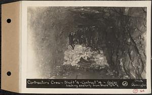 Contract No. 17, West Portion, Wachusett-Coldbrook Tunnel, Rutland, Oakham, Barre, contractors' crew, Shaft 4, looking easterly from Shaft 5 to 4, Rutland, Mass., Jan. 20, 1930