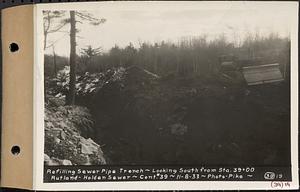 Contract No. 39, Trunk Line Sewer, Rutland, Holden, refilling sewer pipe trench, looking south from Sta. 39+00, Rutland-Holden Sewer, Holden, Mass., Nov. 8, 1933