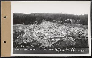 Contract No. 51, East Branch Baffle, Site of Quabbin Reservoir, Greenwich, Hardwick, looking southwesterly at the south baffle, Hardwick, Mass., Dec. 21, 1936