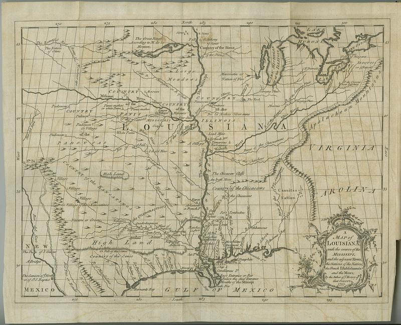 A map of Louisiana with the course of the Missisipi, and the adjacent rivers, the nations of the natives, the French establishments and the mines