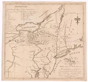 A map of the middle states of North America, shewing the position of the Geneseo country comprehending the counties of Ontario & Steuben as laid off in townships of six miles square each