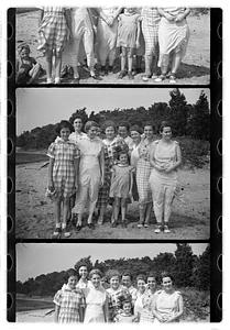 Group portraits near pond or beach including Maude Sanromá