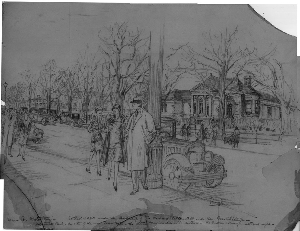 Sketch of Main Street, circa 1930's.