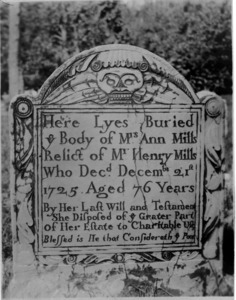 Grave marker of Mrs. Ann Mills.