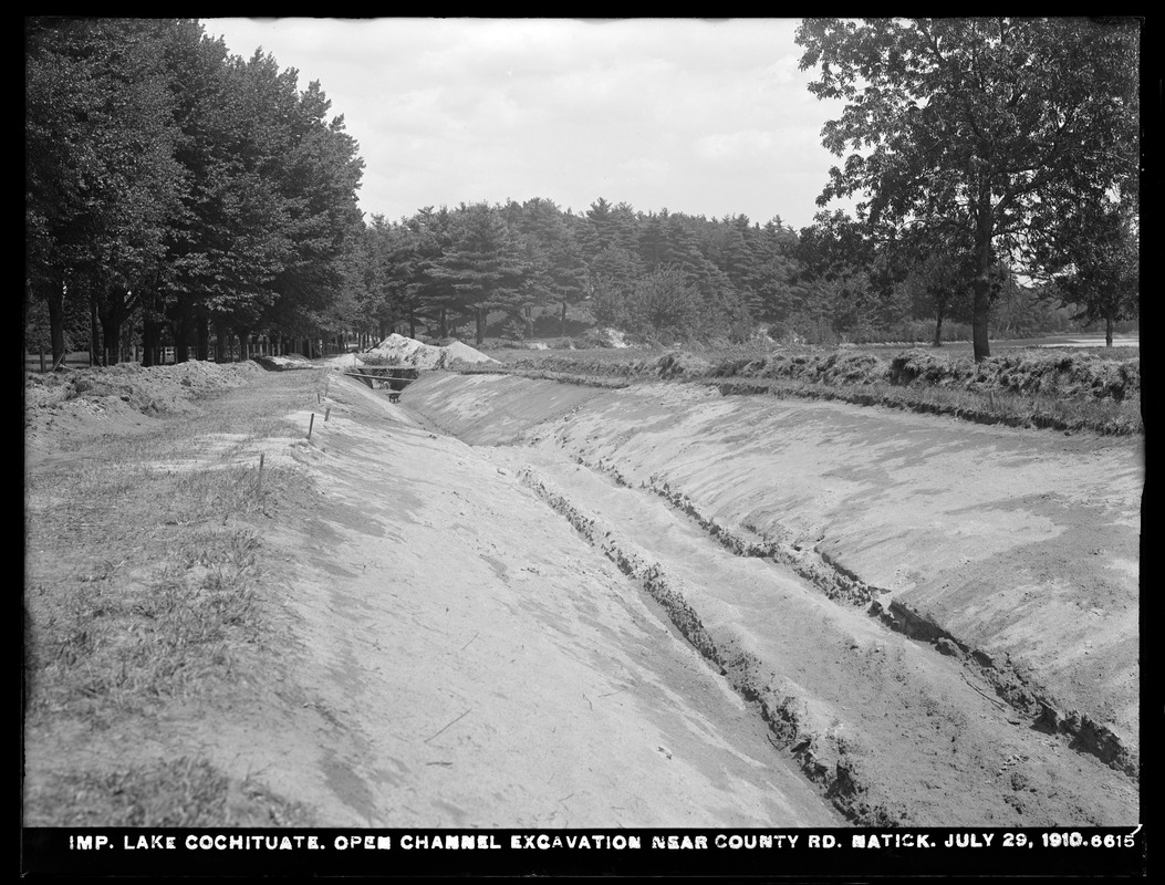 Sudbury Department, improvement of Lake Cochituate, Open Channel excavation near county road, Natick, Mass., Jul. 29, 1910
