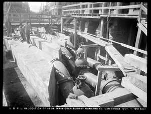 Distribution Department, Low Service Pipe Lines, relocation of 48-inch main over subway in Harvard Square, Cambridge, Mass., Oct. 11, 1910