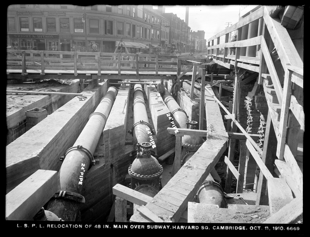 Distribution Department, Low Service Pipe Lines, relocation of 48-inch main over subway in Harvard Square, Cambridge, Mass., Oct. 11, 1910