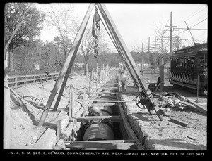 Distribution Department, Weston Aqueduct Supply Mains, Section 6, 60-inch main in Commonwealth Avenue near Lowell Avenue, Newton, Mass., Oct. 19, 1910