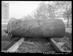 Electrolysis, 48-inch pipe No. 407 pitted by electrolysis, Boylston Street; laid September 1896, removed October 1910, Cambridge, Mass., Nov. 1910