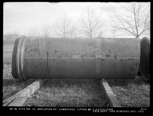 Electrolysis, 48-inch pipe No. 42 pitted by electrolysis, Boylston Street; laid September 1896, removed November 1910, Cambridge, Mass., Nov. 1910
