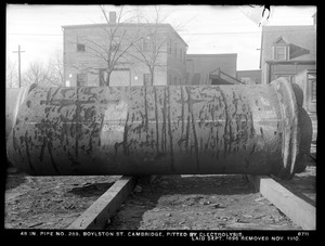 Electrolysis, 48-inch pipe No. 289 pitted by electrolysis, Boylston Street; laid September 1896, removed November 1910, Cambridge, Mass., Dec. 1910
