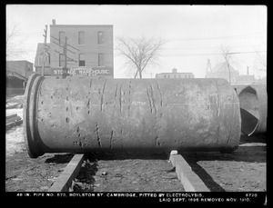 Electrolysis, 48-inch pipe No. 573 pitted by electrolysis, Boylston Street; laid September 1896, removed November 1910, Cambridge, Mass., Dec. 8, 1910