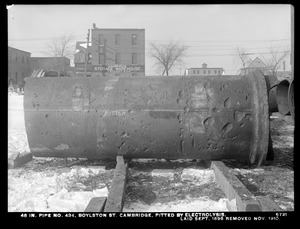Electrolysis, 48-inch pipe No. 434 pitted by electrolysis, Boylston Street; laid September 1896, removed November 1910, Cambridge, Mass., Dec. 8, 1910