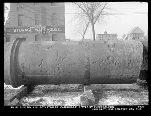 Electrolysis, 48-inch pipe No. 425 pitted by electrolysis, Boylston Street; laid September 1896, removed November 1910, Cambridge, Mass., Dec. 8, 1910