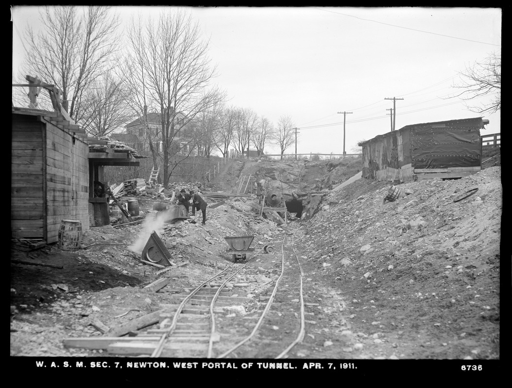 Distribution Department, Weston Aqueduct Supply Mains, Section 7, west portal of tunnel, Newton, Mass., Apr. 7, 1911