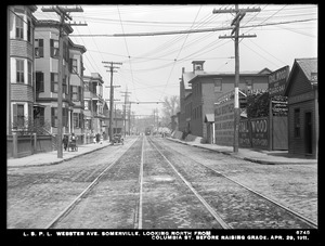 Distribution Department, Low Service Pipe Lines, Webster Avenue, looking north from Columbia Street, before raising grade, Somerville, Mass., Apr. 29, 1911