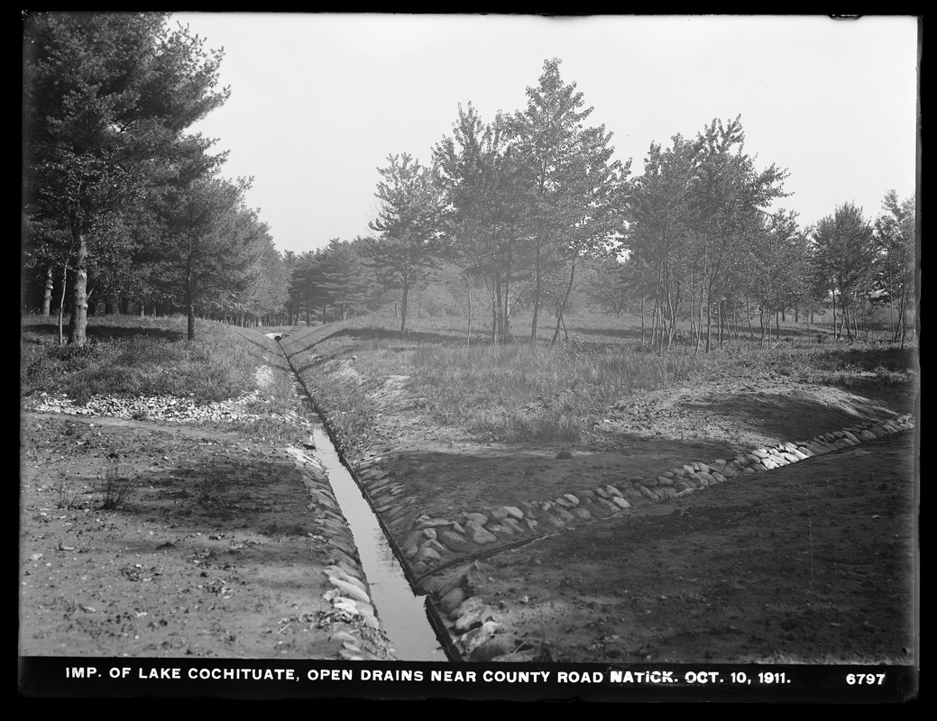 Sudbury Department, improvement of Lake Cochituate, open drains near county road, Natick, Mass., Oct. 10, 1911