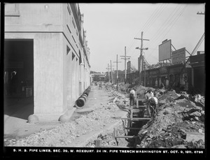 Distribution Department, Southern High Service Pipe Lines, Section 39, 24-inch pipe trench, Washington Street, West Roxbury, Mass., Oct. 9, 1911