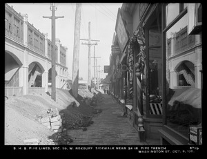 Distribution Department, Southern High Service Pipe Lines, Section 39, sidewalk near 24-inch pipe trench, Washington Street, West Roxbury, Mass., Oct. 9, 1911