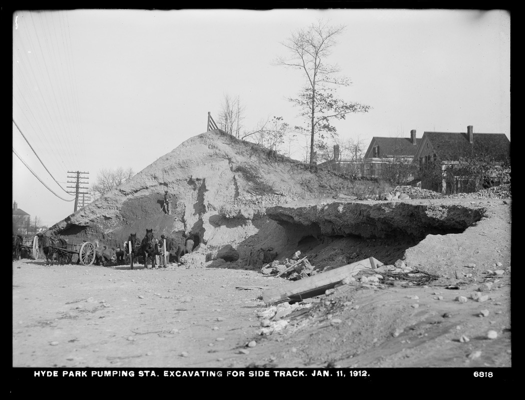 Distribution Department, Hyde Park Pumping Station, excavating for side track, Hyde Park, Mass., Jan. 11, 1912