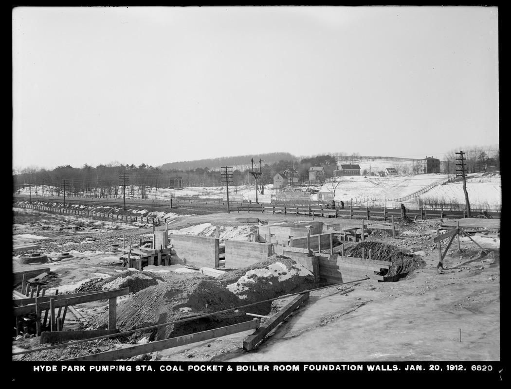 Distribution Department, Hyde Park Pumping Station, coal pocket and boiler room foundation walls, Hyde Park, Mass., Jan. 20, 1912