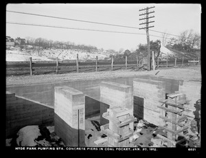 Distribution Department, Hyde Park Pumping Station, concrete piers in coal pocket, Hyde Park, Mass., Jan. 20, 1912