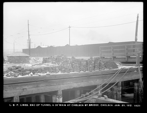 Distribution Department, Low Service Pipe Lines, end of tunnel and 36-inch main at Chelsea Street Bridge, Chelsea, Mass., Jan. 29, 1912