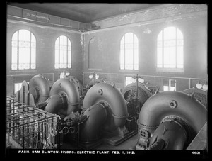 Wachusett Dam, Hydroelectric Power Plant, view of the four hydraulic turbines, Clinton, Mass., Feb. 11, 1912