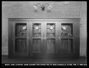 Wachusett Dam, gage cabinet for operating 48-inch hydraulic gates, Clinton, Mass., Feb. 11, 1912