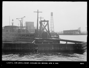 Distribution Department, Low Service Pipe Lines, air lock and hoist, Chelsea North Bridge, Charlestown, Mass., Apr. 5, 1912