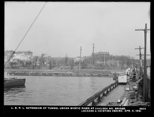 Distribution Department, Low Service Pipe Lines, extension of tunnel under Mystic River at Chelsea North Bridge, lockers and hoisting engine, Charlestown, Mass., Apr. 5, 1912
