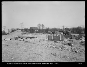 Distribution Department, Hyde Park Pumping Station, foundations and grading, Hyde Park, Mass., May 1, 1912